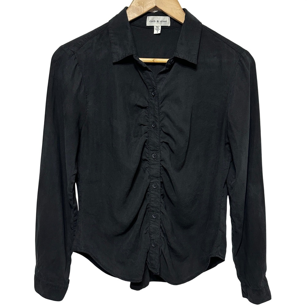 Cloth & Stone Ruched Front Tencel Button Down‎ Shirt Womens Small Black Casual